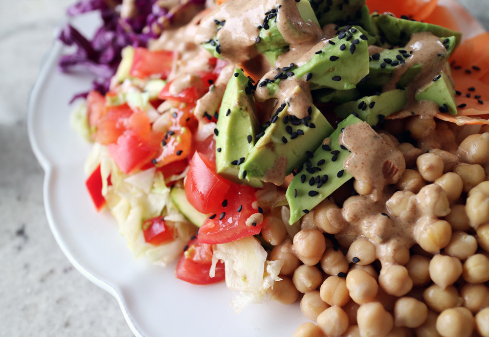 Rainbow Salad with Ginger Almond dressing Forty Thieves Nut Butters